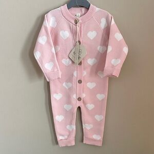 Snug Baby One Piece Sweater Outfit Valentine Pink & White Hearts 🤍 6-9 Months
